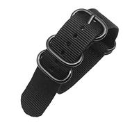 Bracelet de Montre Bracelet de Montre Militaire NATO en Nylon Couleur Unie for Homme, 20/22/24 mm, avec Boucle Noire à 5 Anneaux et Rayures, Accessoire Remplacement(Black,20mm)