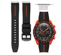 Bracelet de montre caoutchouc universel à dégagement rapide compatible avec Omega x Swatch MoonSwatch 20mm (Noir - Ligne orange - Noir)
