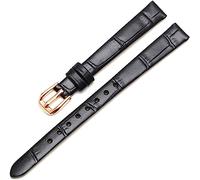 Bracelet de montre de rechange en cuir véritable, petit format, for femme, largeur 6 mm/8 mm/10 mm, 1 pièce(Black,8mm)