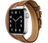 Bracelet de montre de rechange pour femme, en cuir, étroit, double tour, compatible avec Apple Watch Series 10, 9, 8, 7, SE, 6, 5, 4, 3, 2, 1 de 45 mm, 46 mm, 44 mm, 40 mm, 41 mm, 49 mm