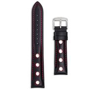 Bracelet de montre de sport en cuir | Noir avec trous orange, rouge, jaune, blanc | 20 mm, 22 mm, 24 mm | Bracelet de course perforé avec boucle argentée de rechange pour homme et femme | Barres à