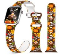 Bracelet de montre de Thanksgiving pour Apple Watch, thème Hello Fall Holiday avec motif citrouille Turquie, compatible avec iWatch Series Ultra/10/9/8/7/6/5/4/3/2/1/SE, 38 à 49 mm