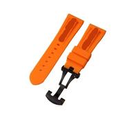 Bracelet de montre en caoutchouc de 24 mm adapté au bracelet for Panerai PAM Ceinture en silicone noir Fermoir papillon Boucle pliante avec logo Accessoires de montre for hommes(Color:Orange-Black)