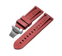 Bracelet de montre en caoutchouc de 24 mm adapté au bracelet for Panerai PAM Ceinture en silicone noir Fermoir papillon Boucle pliante avec logo Accessoires de montre for hommes(Color:Red-Silver)