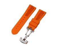 Bracelet de montre en caoutchouc de 24 mm adapté au bracelet for Panerai PAM Ceinture en silicone noir Fermoir papillon Boucle pliante avec logo Accessoires de montre for hommes(Color:Orange-Silver)