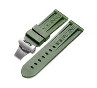 Bracelet de montre en caoutchouc de 24 mm adapté au bracelet for Panerai PAM Ceinture en silicone noir Fermoir papillon Boucle pliante avec logo Accessoires de montre for hommes(Color:Green-Silver)