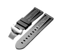 Bracelet de montre en caoutchouc de 24 mm adapté au bracelet for Panerai PAM Ceinture en silicone noir Fermoir papillon Boucle pliante avec logo Accessoires de montre for hommes(Color:Black-Silver)