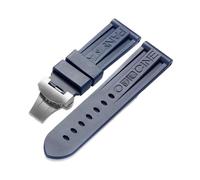 Bracelet de montre en caoutchouc de 24 mm adapté au bracelet for Panerai PAM Ceinture en silicone noir Fermoir papillon Boucle pliante avec logo Accessoires de montre for hommes(Color:Blue-Silver)
