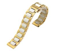Bracelet de montre en céramique et acier inoxydable à dégagement rapide for hommes et femmes, 14 16 18 20 22mm, montre intelligente(Golden -white,14mm)