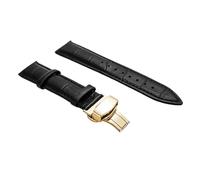 Bracelet de montre en cuir brillant 12mm-24mm, bracelet à boucle en acier papillon, Doré-noir, 14mm
