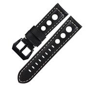 Ateldooly Bracelet de montre en cuir de veau, 20mm, respirant, en cuir véritable, 22mm, 24mm, accessoires de montre, Boucle noir-noir, 22mm