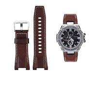 Bracelet de montre en cuir et toile for hommes, 26MM, adapté à for Casio GST-B100 S130 W300GL 400G W330 GST-W120L s120 W130L série S100, accessoire de montre(Brown silver buckle)