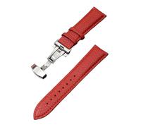 Bracelet de montre en cuir Grain Litchi avec boucle papillon 18mm 20mm 22mm hommes femmes bracelets de montre accessoires, Rouge, 18mm