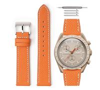 Bracelet de montre en cuir grainé à dégagement rapide universel compatible avec Omega x Swatch MoonSwatch 20mm (Orange - Blanc)