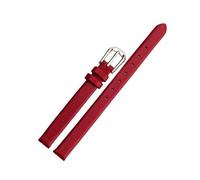 Bracelet de montre en cuir pour femme 6mm - 17mm avec boucle en acier inoxydable argenté, Rouge, 8mm