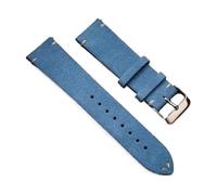 Bracelet de montre en cuir suédé, 16mm, 18mm, 20mm, 22mm, à dégagement rapide, Vintage, fait à la main, Bleu clair, 16mm