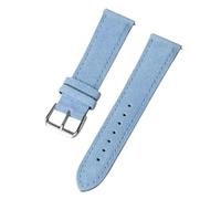 Bracelet de montre en cuir suédé 18mm 19mm 20mm 22mm 24mm Bracelet de couture vintage fait à la main, Bleu clair-argent, 19mm