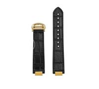 Bracelet de montre en cuir vachette et semelle silicone, joint métallique convexe, noir, marron, bleu, 18 x 11 mm, 20 12, compatible avec la série Ballon Bleu Cartier(Black-Gold,20x12mm)