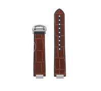 Bracelet de montre en cuir vachette et semelle silicone, joint métallique convexe, noir, marron, bleu, 18 x 11 mm, 20 12, compatible avec la série Ballon Bleu Cartier(Brown-Silver,20x12mm)