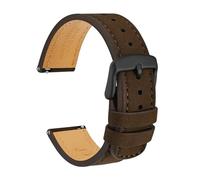 Bracelet de montre en cuir vachette nubuck, 18 mm, 20, 22, noir, marron, vert, compatible avec Samsung, Fossil Q et Michael Kors, fermeture rapide(Dark Brown,18mm)