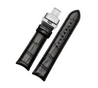 Bracelet de montre en cuir véritable à extrémité incurvée 20 mm, 21, 22, compatible avec Tissot Citizen seiko mido Arc Mouth for hommes, bracelet bleu, ceinture universelle(BLACK WHITE,21mm)