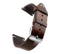 Bracelet de montre en cuir véritable ciré à l'huile, 18-24 mm, à dégagement rapide, compatible avec Samsung/Seiko/Oris/Citizen(Dark Brown Silver,18mm)