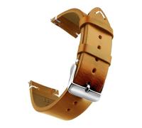 Bracelet de montre en cuir véritable ciré à l'huile, 18-24 mm, à dégagement rapide, compatible avec Samsung/Seiko/Oris/Citizen(Brown Silver,24mm)