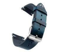 Bracelet de montre en cuir véritable ciré à l'huile, 18-24 mm, à dégagement rapide, compatible avec Samsung/Seiko/Oris/Citizen(Blue Silver,20mm)