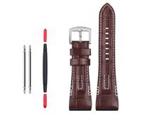 Bracelet de montre en cuir véritable for homme, 26 mm, avec boucle aiguille, compatible avec les montres Seiko VELATURA/SRH Series SRH013/SPC007J1/SPC007(Brown silver buckle)