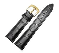 Bracelet de montre en cuir véritable for hommes, noir et marron, 19mm, 20mm, 21mm, 22mm, bracelet souple, accessoires de montre et boucle à aiguille en métal en acier(Black gold buckle,24mm)