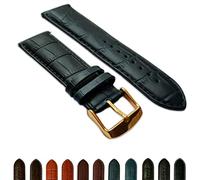 Bracelet de montre en cuir véritable imitation crocodile pour homme avec boucle dorée rembourrée Bleu 22 mm