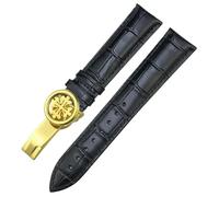 Bracelet de montre en cuir véritable pour Aquanaut PP 5167A Cow Watch Band Bankle 19 mm 20 mm 21 mm 22 mm, Noir et doré, 19mm