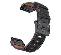 Bracelet de montre en cuir véritable pour Garmin Fenix 8/7X/7/6/5/965 Black 26 mm