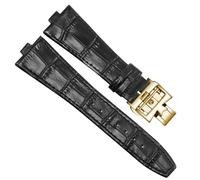 Bracelet de montre en cuir véritable pour Vacheron Constantin Series 4500 V 5500 V P47040 Boucle en acier inoxydable 25 x 8 25 x 7 avec bouchon de montre, Noir-doré-B, 25mm-8mm