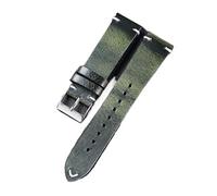 Bracelet de montre en cuir véritable rétro décoloré à l'huile et à la cire Bracelet de montre en cuir de vachette ultra-fin à dégagement rapide,Vert,22mm