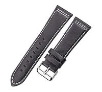Bracelet de montre en cuir véritable souple et doux for la peau, 22 mm/24 mm, élégant classique, for femmes hommes(Black)