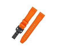 Bracelet de montre en fluoroélastomère FKM/FPM (1 pièce), 20 mm ou 21, boucle papillon à ouverture facile, souple, étanche, for la plongée(Orange 2,21mm)