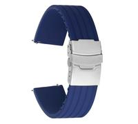 Bracelet de montre en silicone à dégagement rapide 18 mm, 20 mm, 22 mm, 24 mm, pour Huawei Watch GT4/GT3 46 mm, Seiko, Omega, Fossil, bleu foncé, argent, 18 mm
