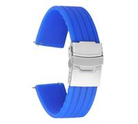 Bracelet de montre en silicone à dégagement rapide 18 mm, 20 mm, 22 mm, 24 mm, pour Huawei Watch GT4/GT3 46 mm, Seiko, Omega, Fossil, bleu clair, argent, 24 mm