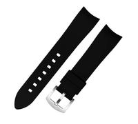 Bracelet de montre en Silicone à extrémité incurvée, 20/22mm, adapté for Omega/seiko/rolex/tissot/Tudor(Black silver buckle,20mm)