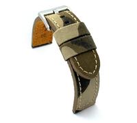Bracelet de montre en tissu camouflage militaire et cuir 18mm 20mm 22mm 24mm 26mm 28mm 30mm Ref 370 Beige 24mm