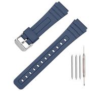 Bracelet de montre en TPU compatible avec Casio F-91W/F-84/F-94/F-105/F-108/A-158/A-168 pour homme et femme 18 mm, Bleu saphir/boucle argentée, One Size