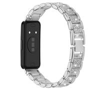 Bracelet de montre fin en acier inoxydable avec diamants compatible avec Huawei Band 8/9/10 Silver
