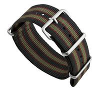 Bracelet de Montre Geckota Nylon Vintage Bond NATO Rayure Bleu/Rouge/Vert foncé Satin, 20mm