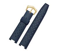 Bracelet de montre homme en caoutchouc compatible avec les montres Cartier Pasha (série PASHA), modèle concave en silicone, dimensions 20 x 10 mm, 20 x 12 mm et 22 x 15 mm.(Blue-gold,22-15mm)