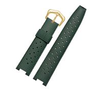 Bracelet de montre homme en caoutchouc compatible avec les montres Cartier Pasha (série PASHA), modèle concave en silicone, dimensions 20 x 10 mm, 20 x 12 mm et 22 x 15 mm.(Green-gold,20-12mm)