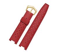 Bracelet de montre homme en caoutchouc compatible avec les montres Cartier Pasha (série PASHA), modèle concave en silicone, dimensions 20 x 10 mm, 20 x 12 mm et 22 x 15 mm.(Red-gold,20-10mm)