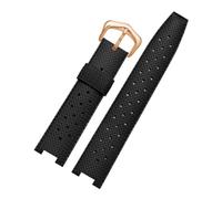 Bracelet de montre homme en caoutchouc compatible avec les montres Cartier Pasha (série PASHA), modèle concave en silicone, dimensions 20 x 10 mm, 20 x 12 mm et 22 x 15 mm.(Black-rose gold,20-12mm)