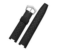 Bracelet de montre homme en caoutchouc compatible avec les montres Cartier Pasha (série PASHA), modèle concave en silicone, dimensions 20 x 10 mm, 20 x 12 mm et 22 x 15 mm.(Black-silver,20-12mm)