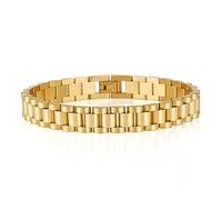 Bracelet de montre lourd pour homme et femme - 10 mm/15 mm - Chaîne à maillons - Or rose - Argent - Noir - Or 18 carats - Acier inoxydable - 19 cm - Sans pierre précieuse